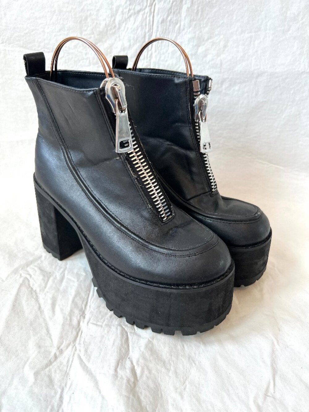 Current Mood platform boots black faux leather Mega Million Zipper womens 8